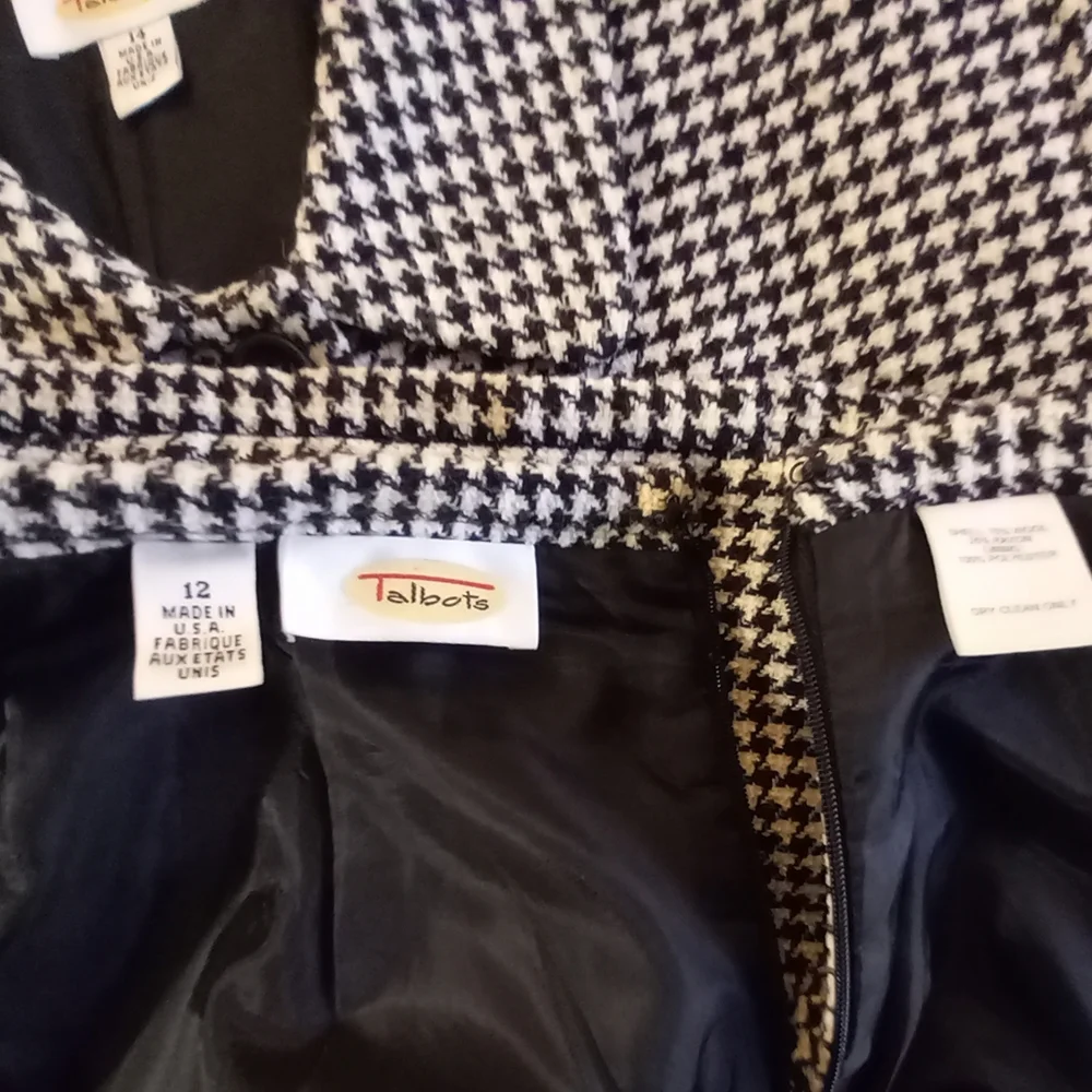 Vintage Wool Tweed Suit Black and White Herringbone Check 12/14 - Picture 6 of 7